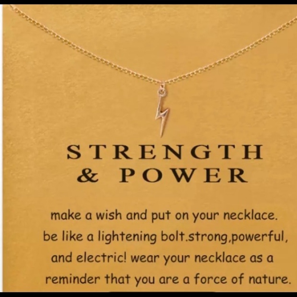 Lightning bolt necklace.  Strength is power!  Brand new in packaging as shown.